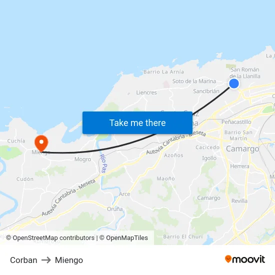 Corban to Miengo map
