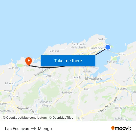 Las Esclavas to Miengo map