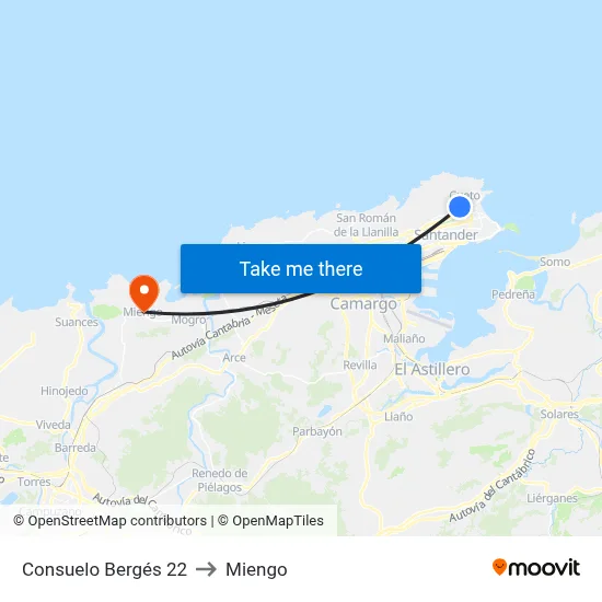 Consuelo Bergés 22 to Miengo map