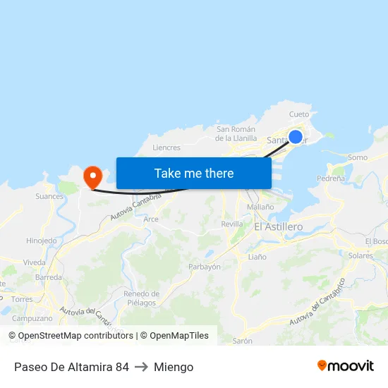 Paseo De Altamira 84 to Miengo map