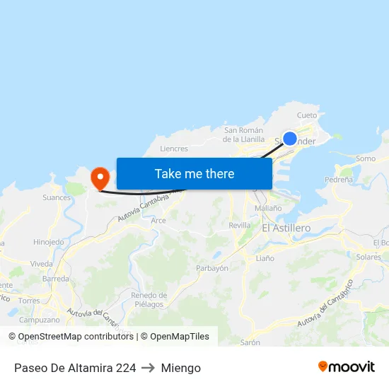Paseo De Altamira 224 to Miengo map