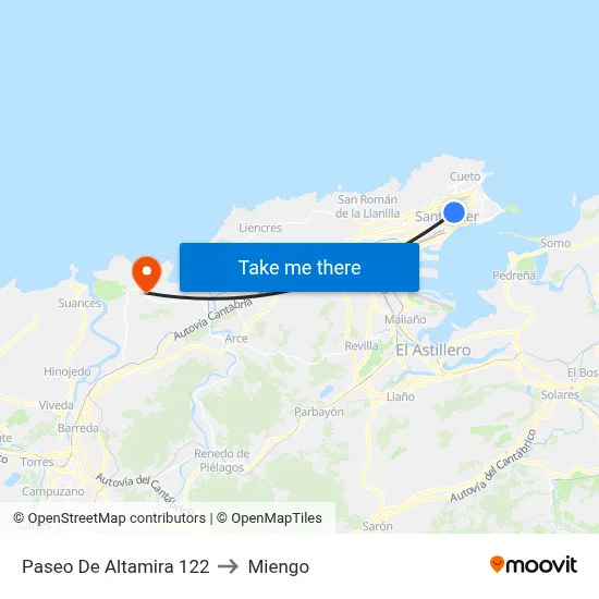 Paseo De Altamira 122 to Miengo map