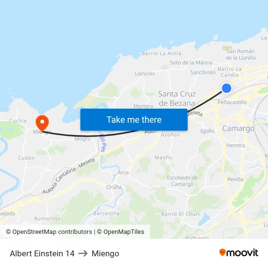 Albert Einstein 14 to Miengo map