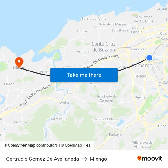 Gertrudis Gomez De Avellaneda to Miengo map