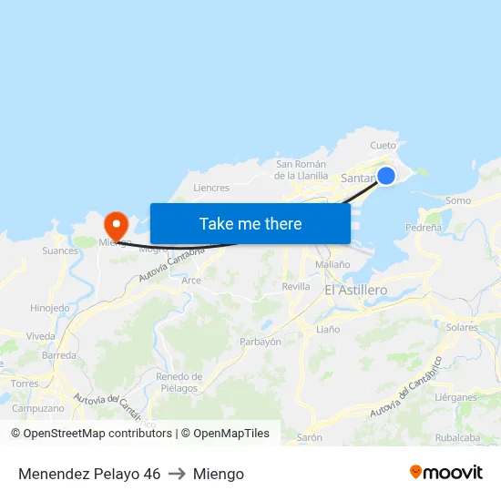 Menendez Pelayo 46 to Miengo map