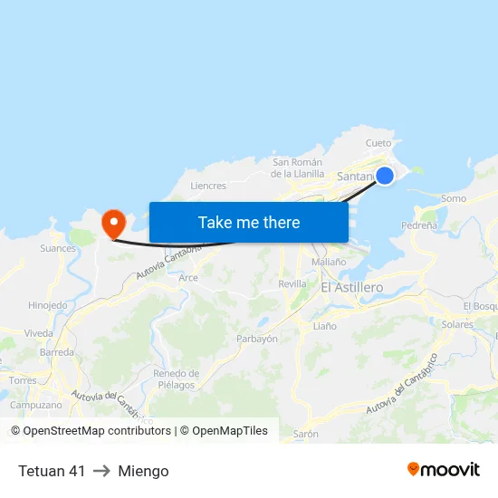 Tetuan 41 to Miengo map