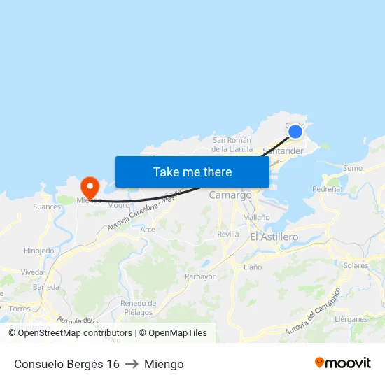 Consuelo Bergés 16 to Miengo map