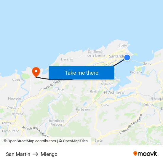 San Martin to Miengo map