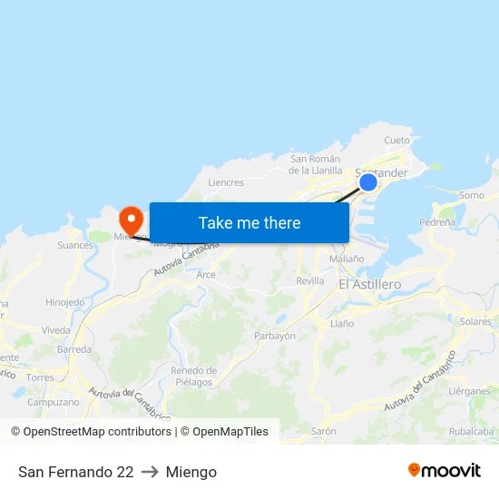 San Fernando 22 to Miengo map