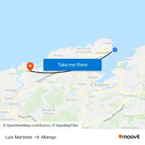Luis Martinez to Miengo map