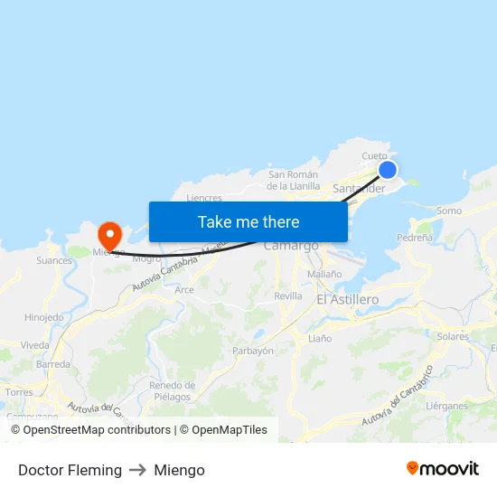 Doctor Fleming to Miengo map