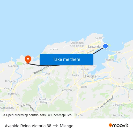 Avenida Reina Victoria 38 to Miengo map