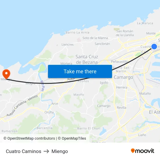 Cuatro Caminos to Miengo map