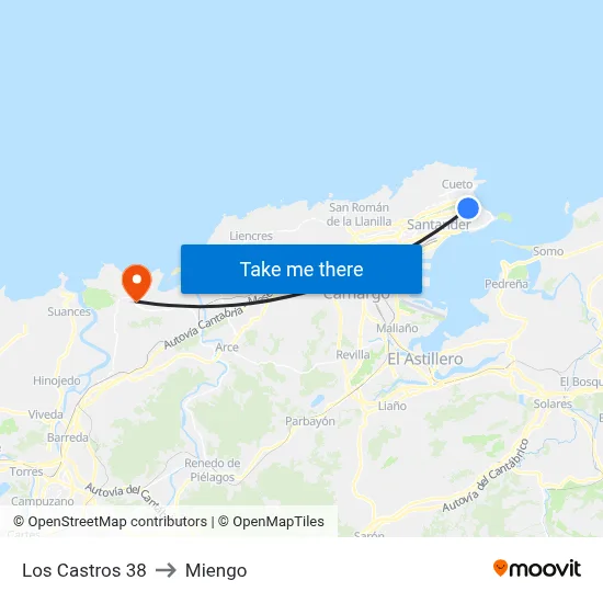 Los Castros 38 to Miengo map