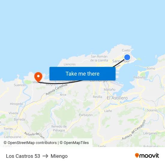 Los Castros 53 to Miengo map