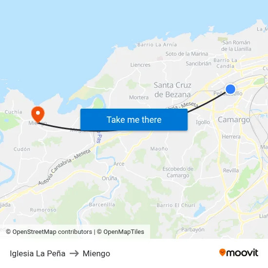 Iglesia La Peña to Miengo map