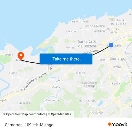 Camarreal 109 to Miengo map