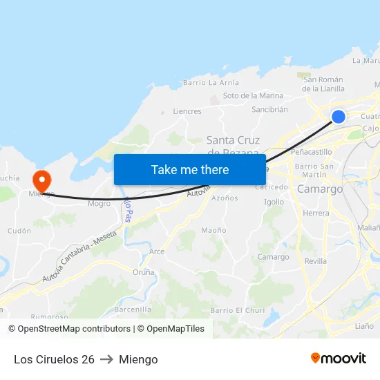 Los Ciruelos 26 to Miengo map