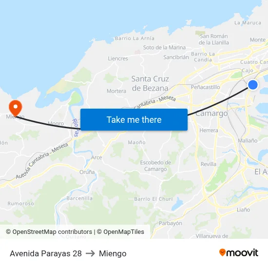 Avenida Parayas 28 to Miengo map