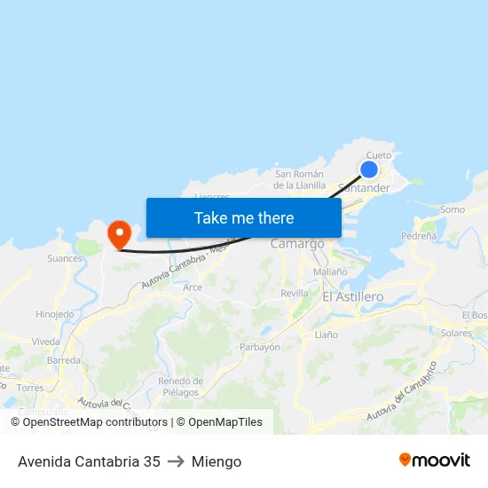 Avenida Cantabria 35 to Miengo map