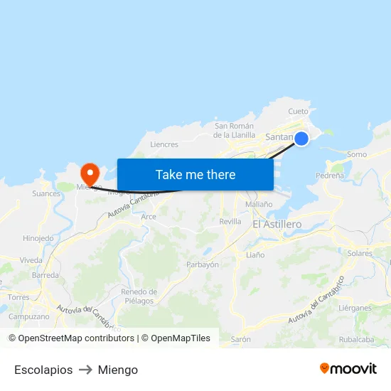 Escolapios to Miengo map