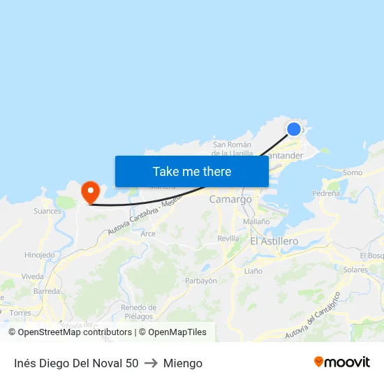 Inés Diego Del Noval 50 to Miengo map