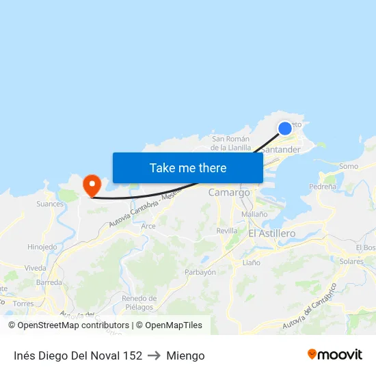Inés Diego Del Noval 152 to Miengo map