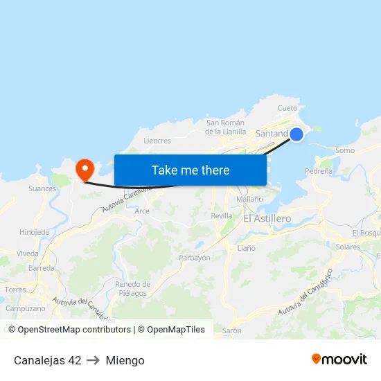 Canalejas 42 to Miengo map