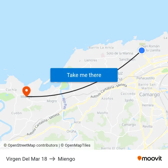 Virgen Del Mar 18 to Miengo map