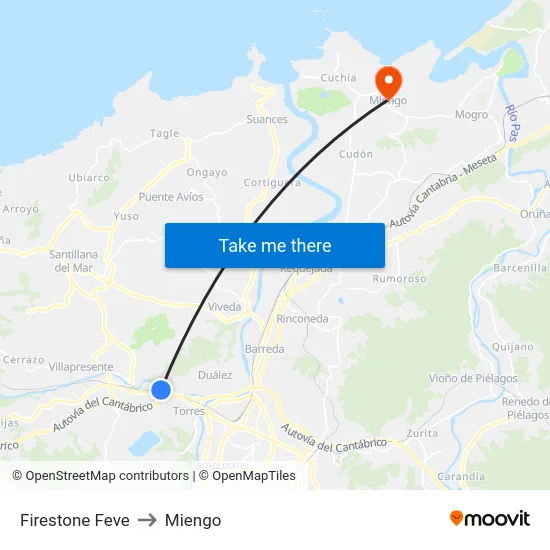 Firestone Feve to Miengo map