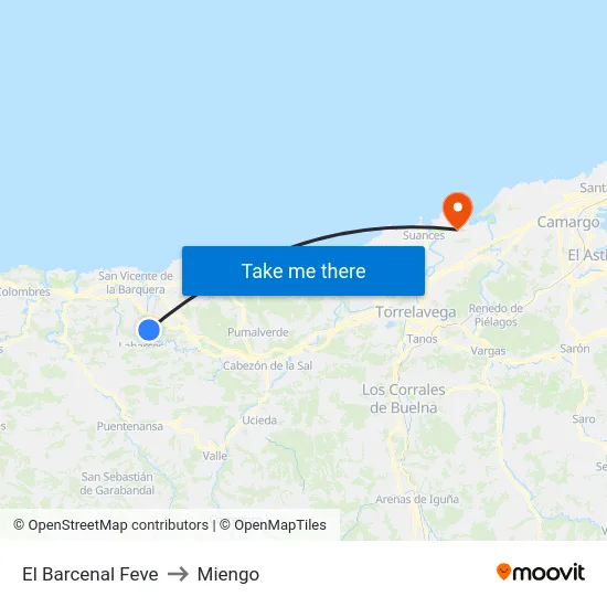 El Barcenal Feve to Miengo map