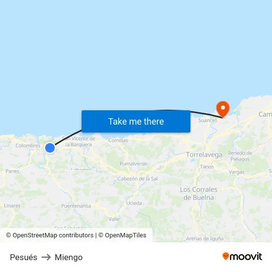 Pesués to Miengo map