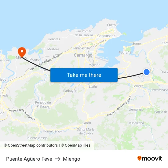 Puente Agüero Feve to Miengo map