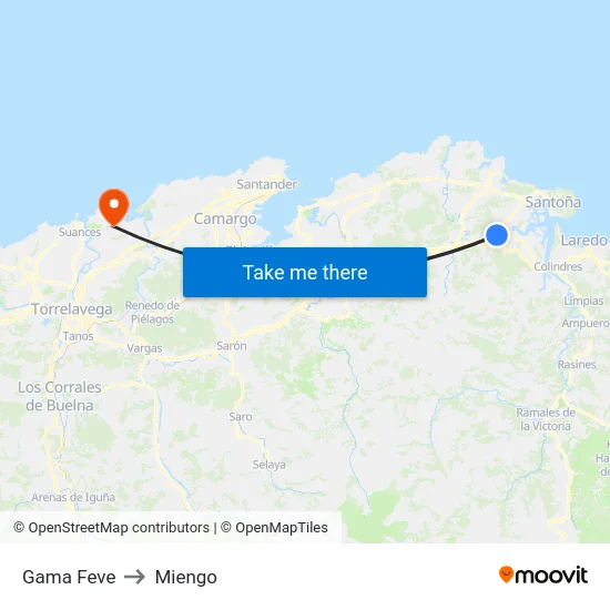 Gama Feve to Miengo map