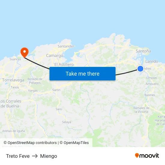 Treto Feve to Miengo map