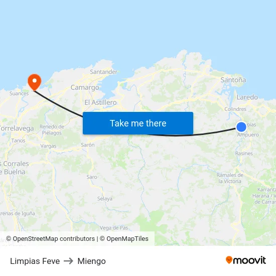Limpias Feve to Miengo map
