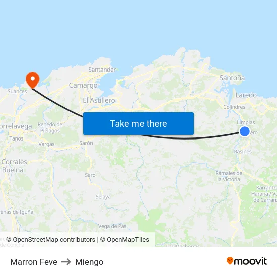 Marron Feve to Miengo map