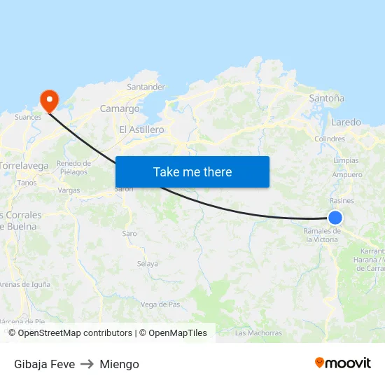 Gibaja Feve to Miengo map