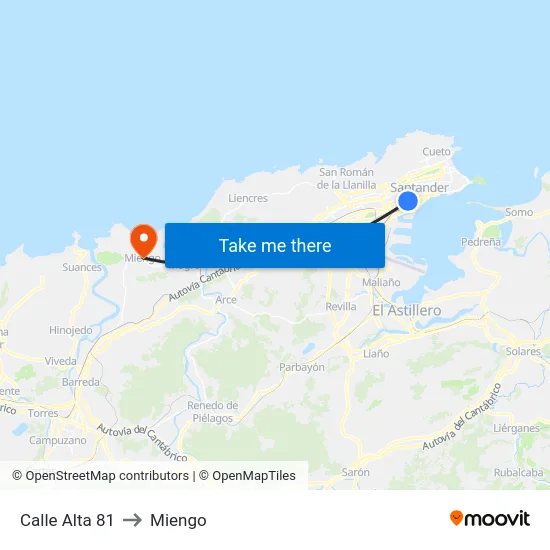 Calle Alta 81 to Miengo map