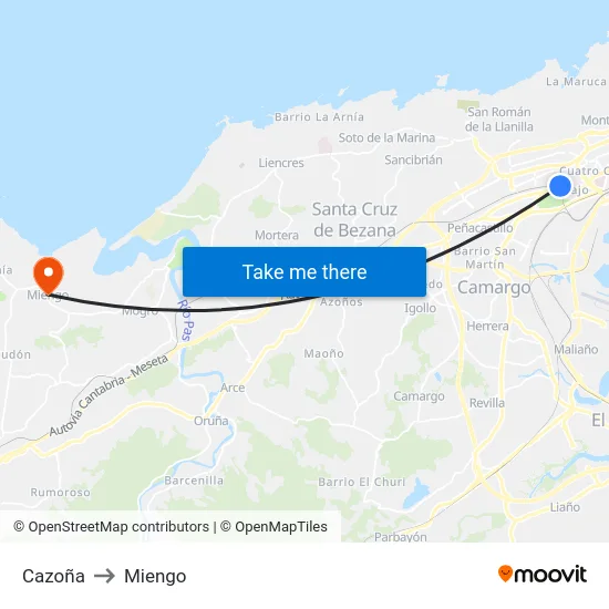 Cazoña to Miengo map