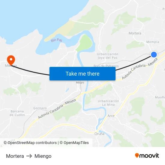 Mortera to Miengo map