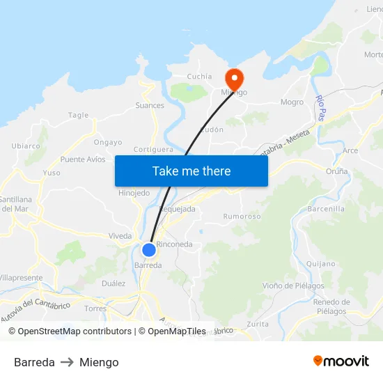 Barreda to Miengo map