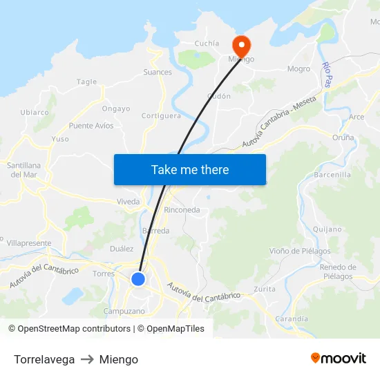 Torrelavega to Miengo map