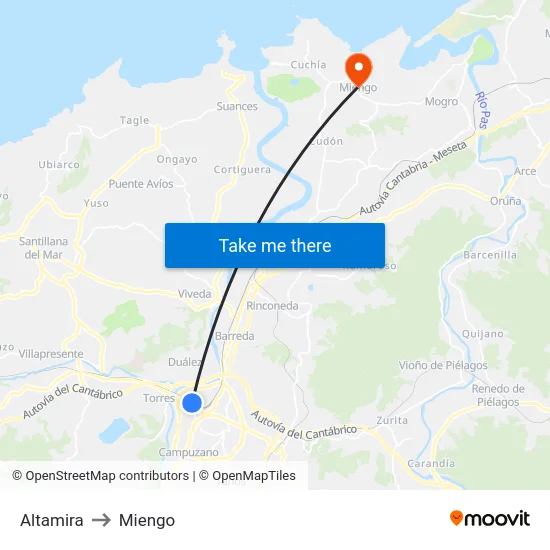 Altamira to Miengo map