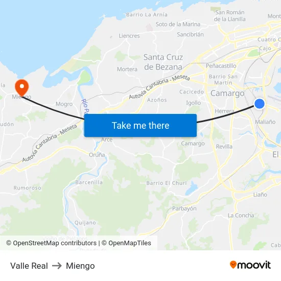 Valle Real to Miengo map