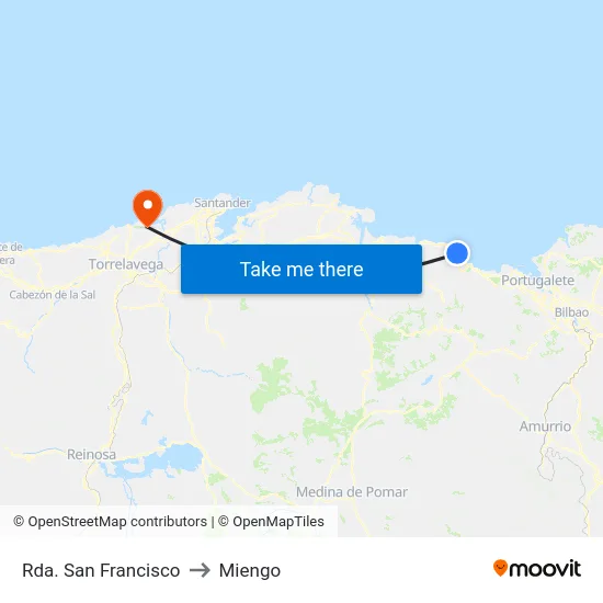 Rda. San Francisco to Miengo map