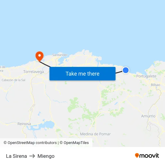 La Sirena to Miengo map