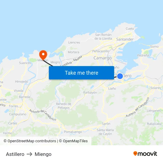 Astillero to Miengo map