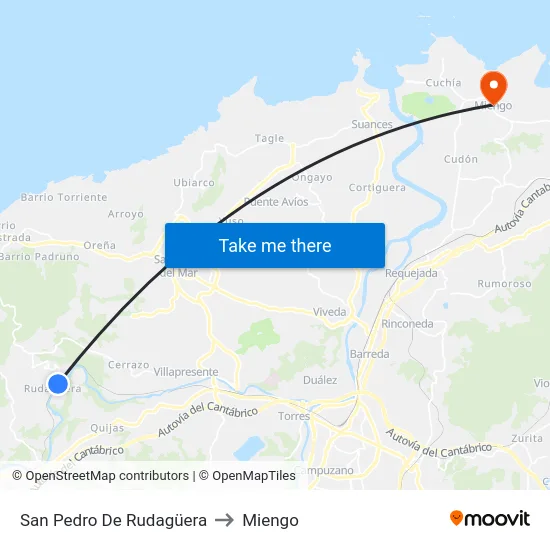 San Pedro De Rudagüera to Miengo map