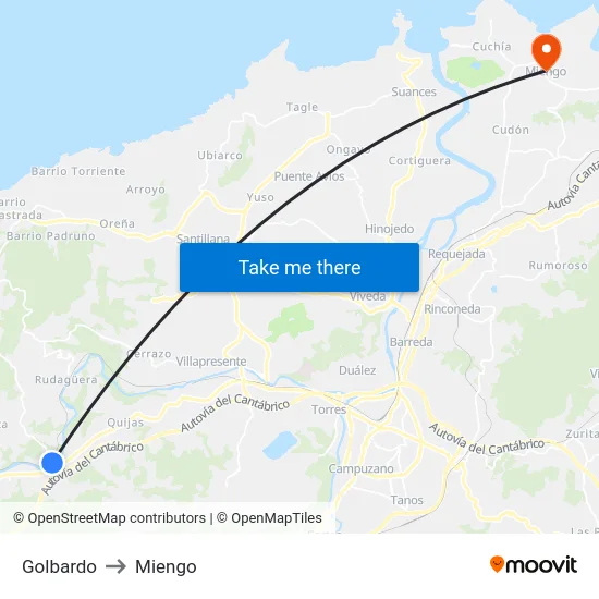 Golbardo to Miengo map